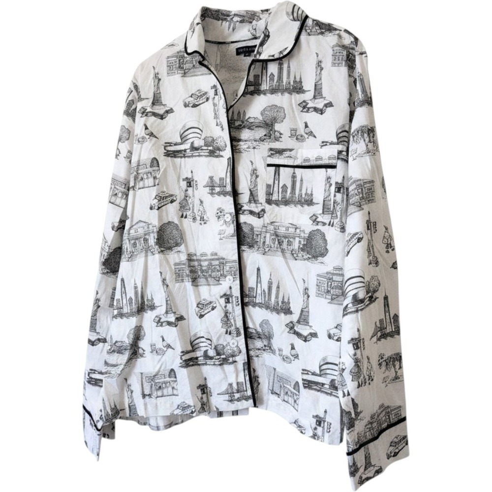Katie Kime 3X Pajama Top NYC Print Statue Liberty Taxi New York City Skyline